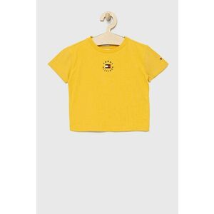 Detské bavlnené tričko Tommy Hilfiger žltá farba, jednofarebný vyobraziť