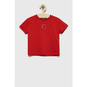 Detské bavlnené tričko Tommy Hilfiger červená farba, jednofarebný vyobraziť