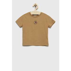 Detské bavlnené tričko Tommy Hilfiger béžová farba, jednofarebný vyobraziť