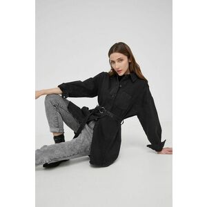 Riflová bunda Answear Lab dámska, čierna farba, prechodná, oversize vyobraziť