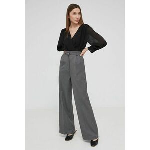 Nohavice Answear Lab dámske, šedá farba, široké, vysoký pás vyobraziť