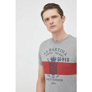 Bavlnené tričko La Martina šedá farba, s potlačou vyobraziť