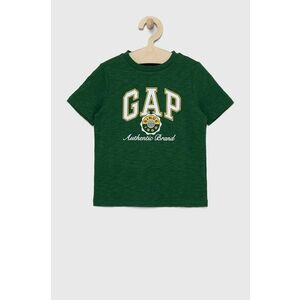 Detské bavlnené tričko GAP zelená farba, s potlačou vyobraziť