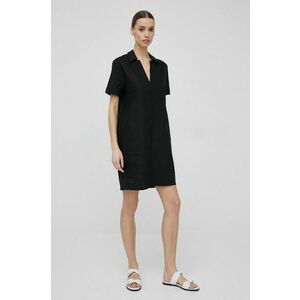 Ľanové šaty Calvin Klein čierna farba, mini, rovný strih vyobraziť