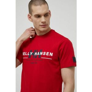 Bavlnené tričko Helly Hansen červená farba, s potlačou vyobraziť