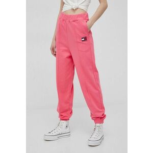 Bavlnené nohavice Tommy Jeans dámske, ružová farba, jednofarebné vyobraziť