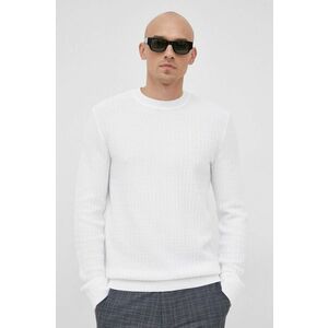 Bavlnený sveter HUGO pánsky, biela farba, vyobraziť