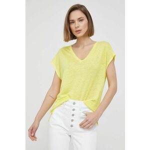 Ľanové tričko Calvin Klein žltá farba, vyobraziť