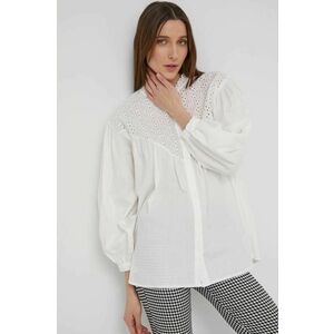Bavlnená košeľa Answear Lab dámska, biela farba, voľný strih, so stojačikom vyobraziť