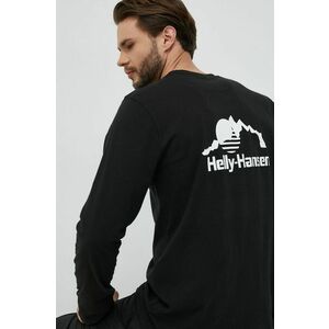 Bavlnené tričko s dlhým rukávom Helly Hansen čierna farba, s potlačou vyobraziť