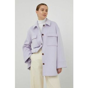 Vlnený kabát Samsoe Samsoe fialová farba, prechodná, vyobraziť