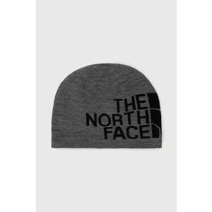 Obojstranná čiapka The North Face šedá farba, z tenkej pleteniny vyobraziť