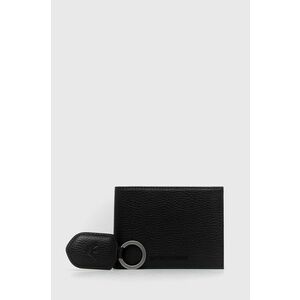 Kožená peňaženka + kľúčenka Emporio Armani pánska, čierna farba vyobraziť