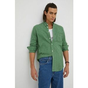 Bavlnená košeľa Samsoe Samsoe pánska, zelená farba, regular, s golierom button-down vyobraziť