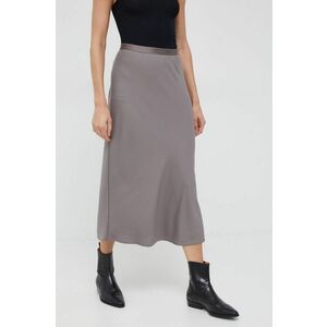 Sukňa Calvin Klein šedá farba, midi, áčkový strih vyobraziť