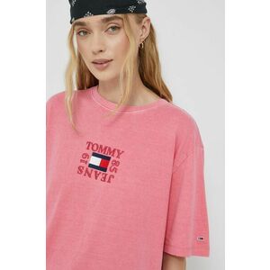 Bavlnené tričko Tommy Jeans ružová farba, vyobraziť