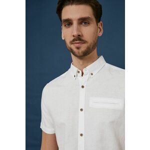 Ľanová košeľa Medicine pánska, biela farba, regular, s golierom button-down vyobraziť