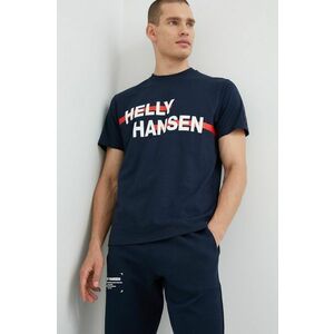 Bavlnené tričko Helly Hansen tmavomodrá farba, s potlačou vyobraziť