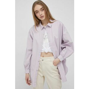 Rifľová košeľa JDY dámska, fialová farba, voľný strih, s klasickým golierom vyobraziť