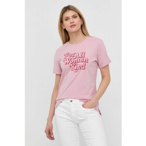 Bavlnené tričko HUGO ružová farba, vyobraziť
