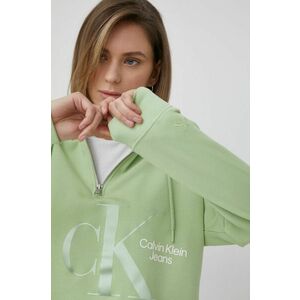 Bavlnená mikina Calvin Klein Jeans dámska, zelená farba, s potlačou vyobraziť