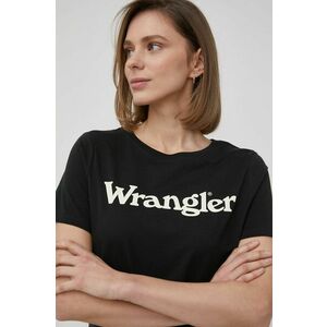 Bavlnené tričko Wrangler čierna farba, vyobraziť