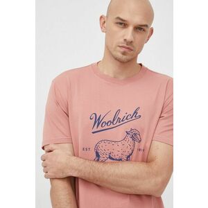 Bavlnené tričko Woolrich ružová farba, s potlačou vyobraziť