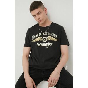 Bavlnené tričko Wrangler čierna farba, s potlačou vyobraziť