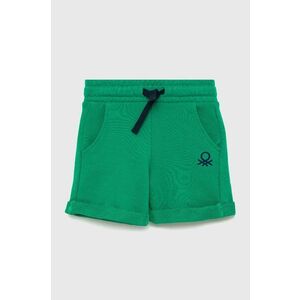 Detské bavlnené šortky United Colors of Benetton zelená farba, nastaviteľný pás vyobraziť