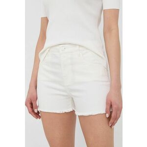 Rifľové krátke nohavice Love Moschino dámske, biela farba, jednofarebné, vysoký pás vyobraziť