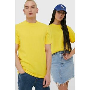 Bavlnené tričko Superdry žltá farba, jednofarebný vyobraziť