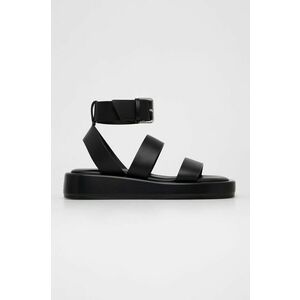 Kožené sandále BOSS dámske, čierna farba, na platforme vyobraziť