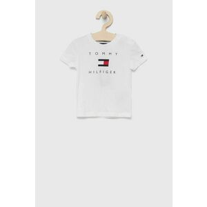 Detské bavlnené tričko Tommy Hilfiger biela farba, s potlačou vyobraziť