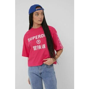 Bavlnené tričko Superdry ružová farba, vyobraziť