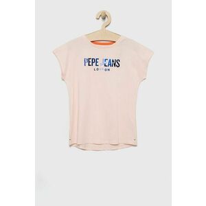 Detské bavlnené tričko Pepe Jeans ružová farba, vyobraziť