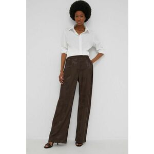 Nohavice Answear Lab dámske, hnedá farba, rovné, vysoký pás vyobraziť