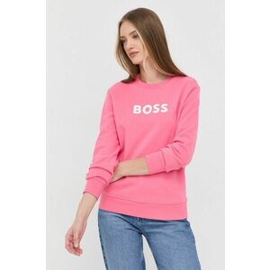 Bavlnená mikina BOSS dámska, ružová farba, s potlačou vyobraziť