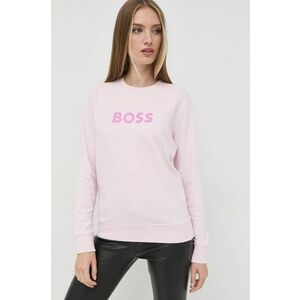 Bavlnená mikina BOSS dámska, ružová farba, s potlačou vyobraziť