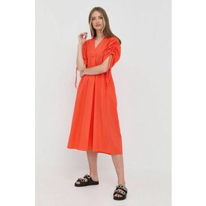 Bavlnené šaty Beatrice B oranžová farba, midi, áčkový strih vyobraziť