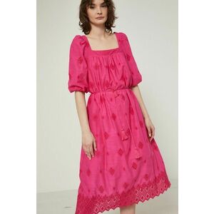 Bavlnené šaty Medicine ružová farba, midi, áčkový strih vyobraziť
