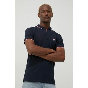 Bavlnené polo tričko Superdry tmavomodrá farba, jednofarebné vyobraziť