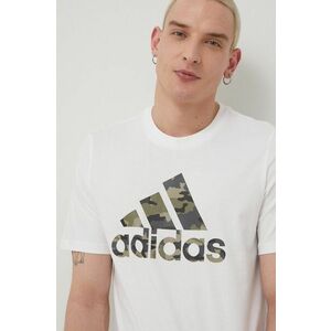 Bavlnené tričko adidas HE2371 biela farba, s potlačou vyobraziť
