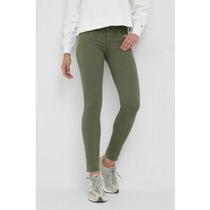 Nohavice Pepe Jeans Soho dámske, zelená farba, priliehavé, stredne vysoký pás vyobraziť
