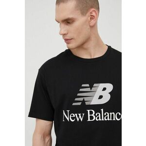 Bavlnené tričko New Balance MT21529BK čierna farba, s potlačou vyobraziť