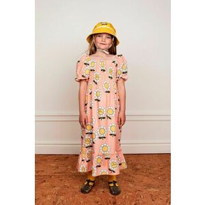 Dievčenské bavlnené šaty Mini Rodini ružová farba, maxi, áčkový strih vyobraziť