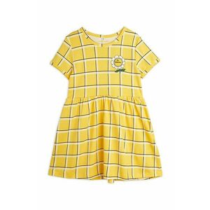 Dievčenské bavlnené šaty Mini Rodini žltá farba, mini, áčkový strih vyobraziť