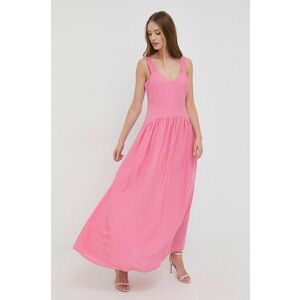 Šaty s prímesou ľanu Silvian Heach ružová farba, maxi, áčkový strih vyobraziť
