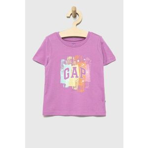 Detské bavlnené tričko GAP fialová farba, vyobraziť