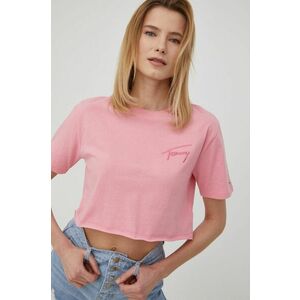 Bavlnené tričko Tommy Jeans ružová farba, vyobraziť