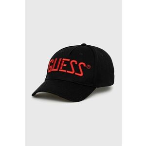 Bavlnená čiapka Guess čierna farba, s nášivkou vyobraziť